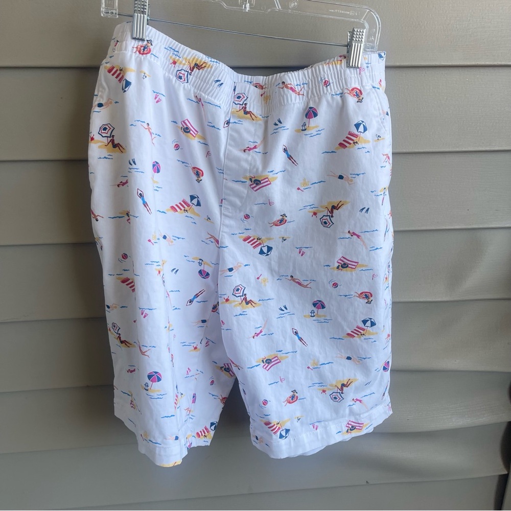 Lands' End Womens Sz 18 Bermuda Shorts Mid Rise Palm Tree Sail Boats Beach Print